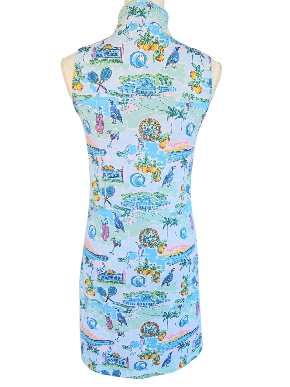Smith & Quinn Sleeveless Light Blue Tropical Print Dress. - Picture 3 of 11